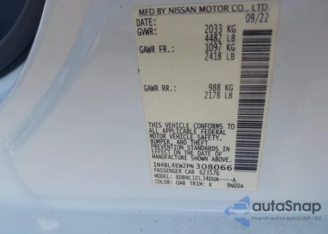 2023 Nissan Altima Sl from USA, damaged, VIN 1N4BL4EW2PN308066